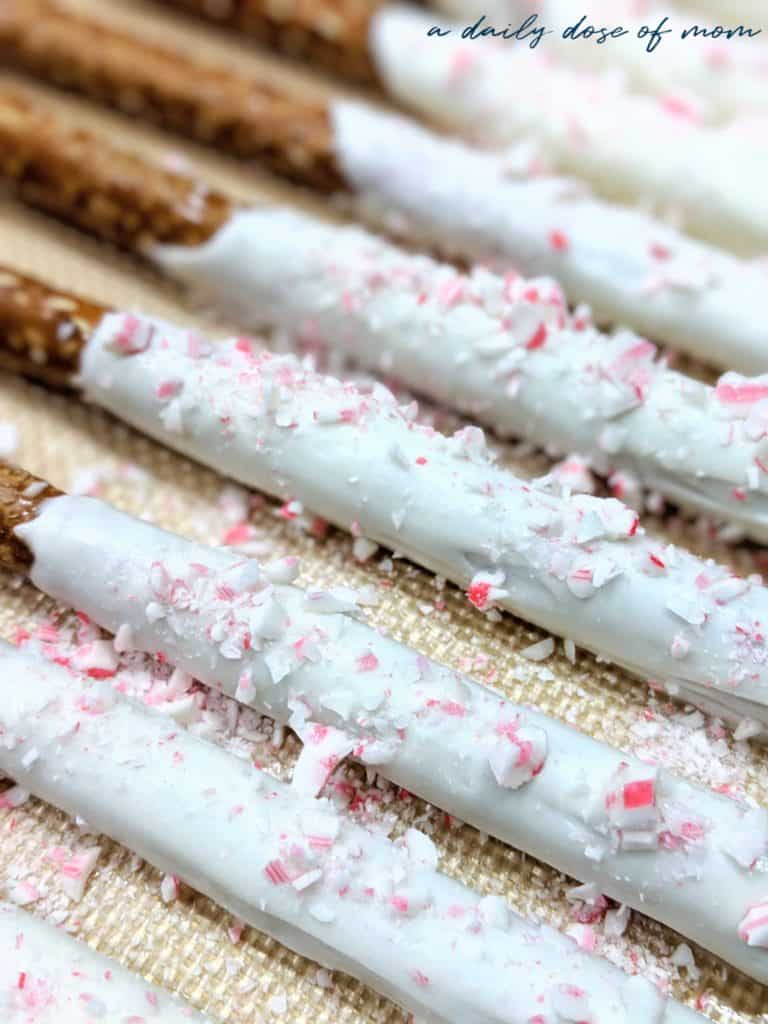 White Chocolate and Peppermint Holiday Pretzel Rods
