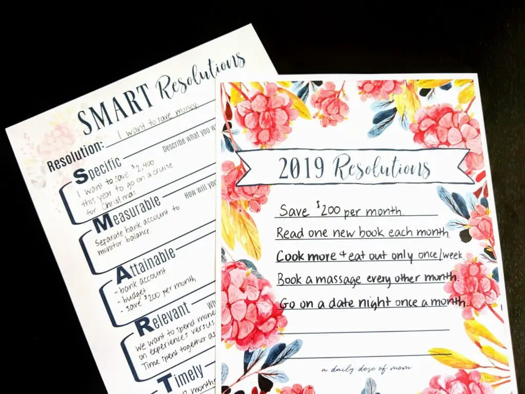 SMART Resolutions Printables Completed