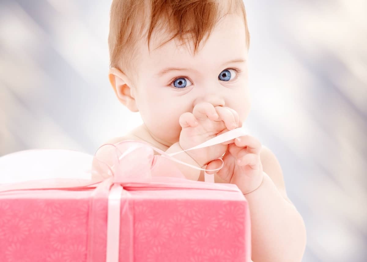 baby with wrapped push present