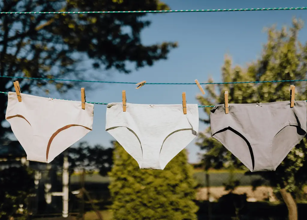 period underwear air drying on clothesline