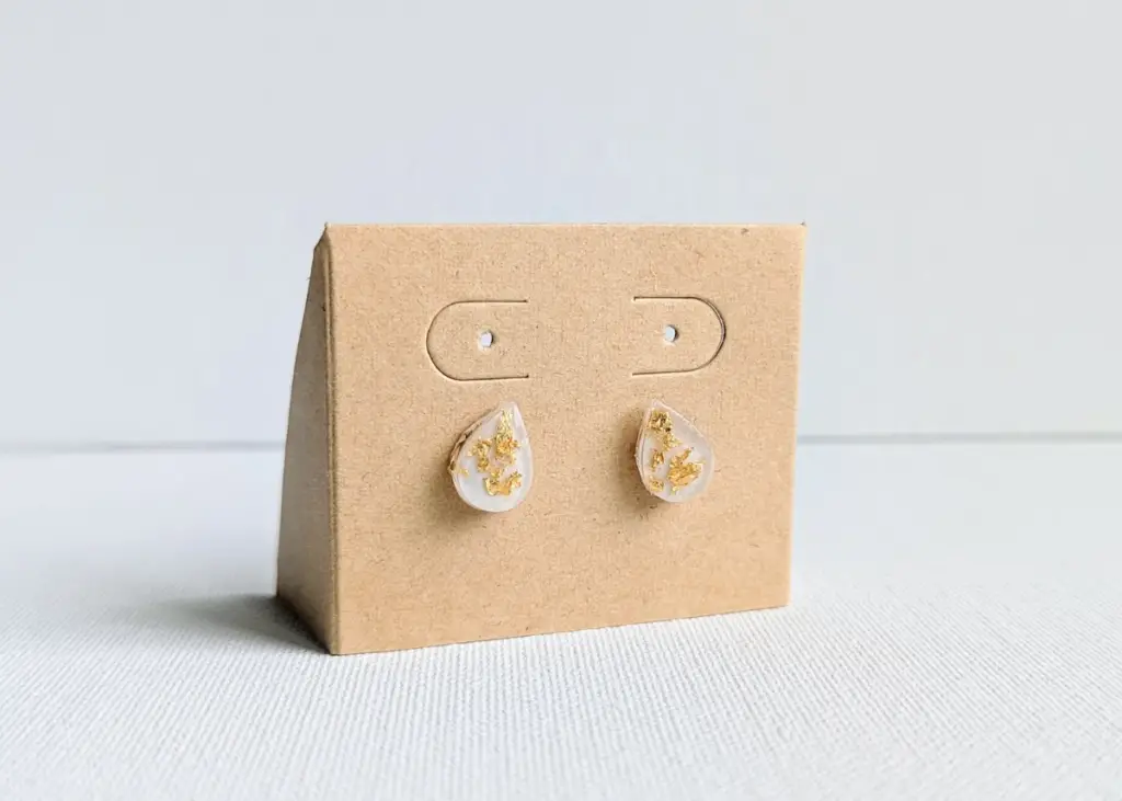 breast milk jewelry tear drop earrings with gold flakes