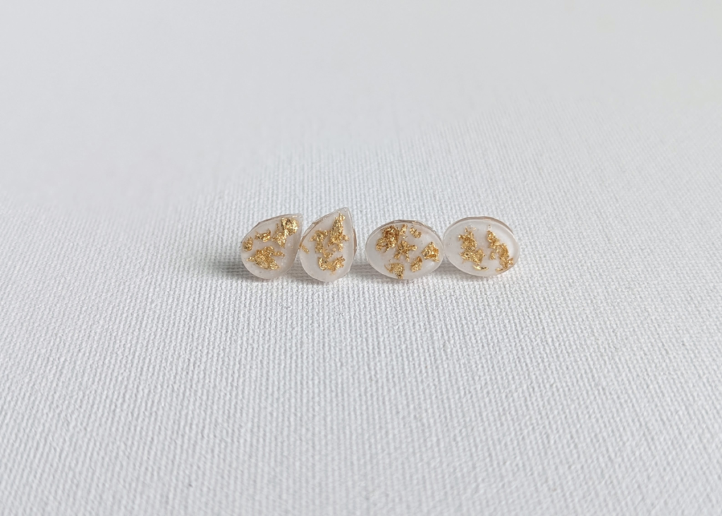 breast milk jewelry tear drop and oval earrings with gold flakes