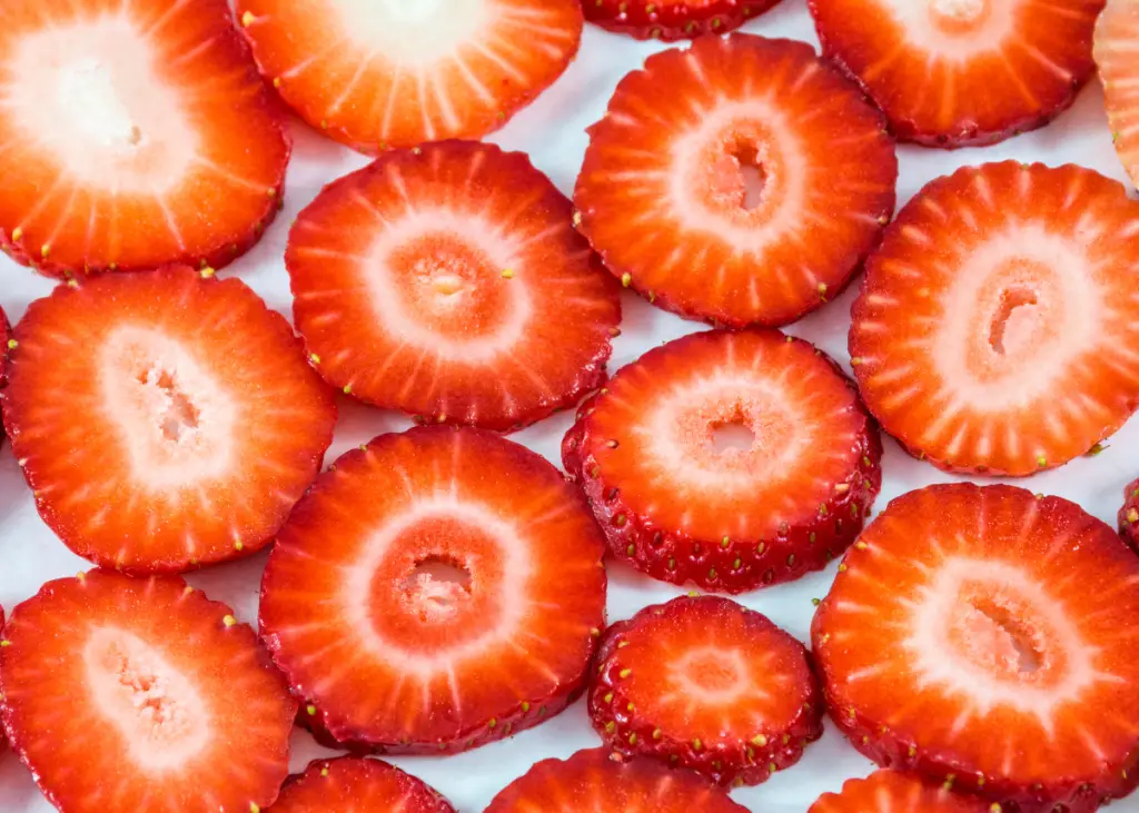 strawberries sliced as rounds for baby-led weaning